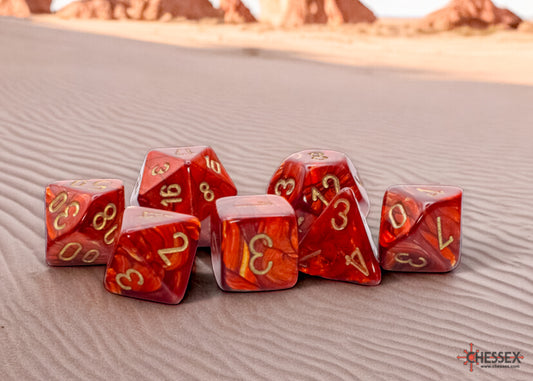 Chessex: 7 Piece Mega-hedral Dice Set Scarab Scarlet with Gold