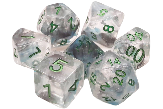 Old School Dice: 7 Piece Dice Set Luminous Blue Moon