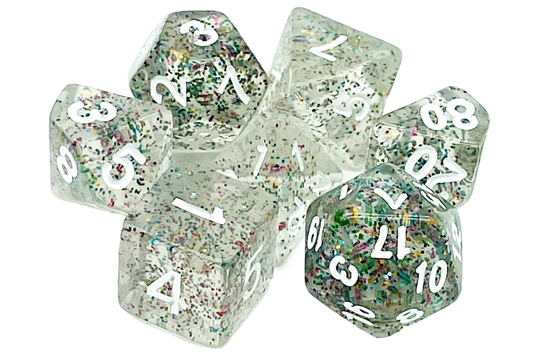 Old School Dice: 7 Piece Dice Set Particles Happy New Year!