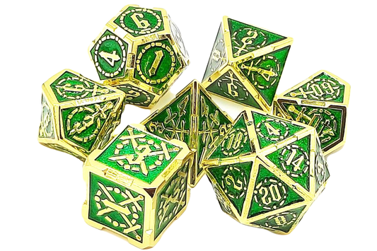 Old School Dice: 7 Piece Dice Set Metallic Knights of the Round Table - Green with Gold