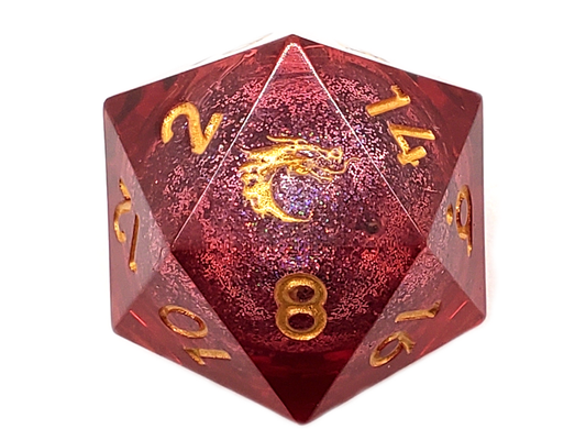 Old School Dice: Sharp Edged D20 Liquid Infused Crimson Fury