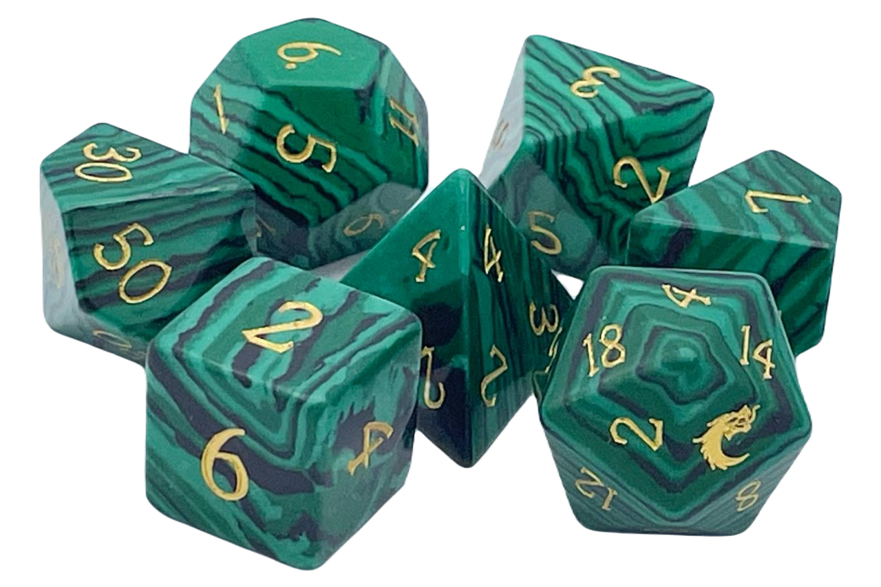 Old School Dice: 7 Piece Dice Set Gemstone - Malachite