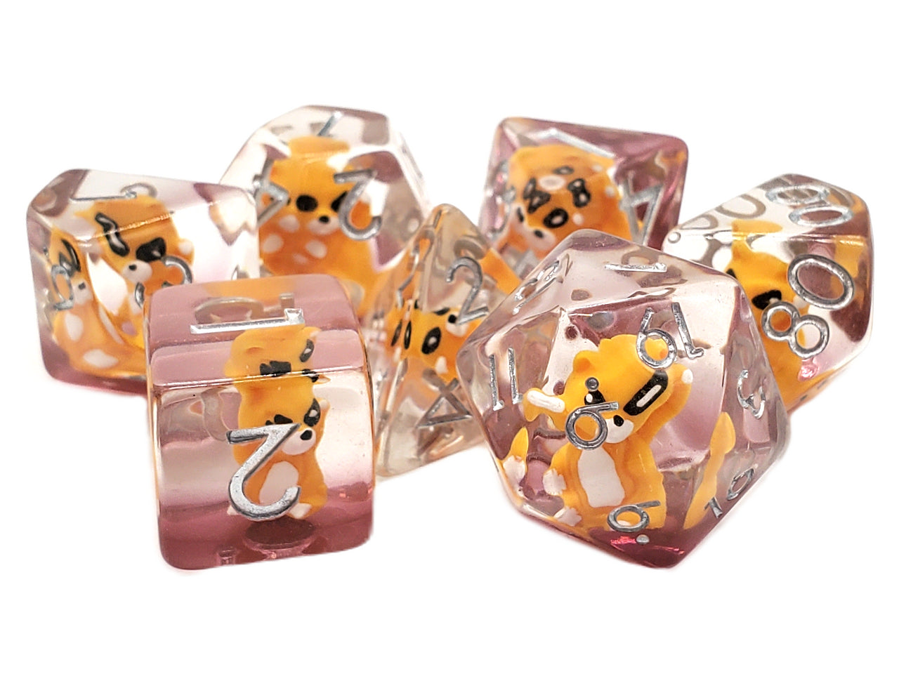 Old School Dice: 7 Piece Dice Set Animal Kingdom Cat Yellow