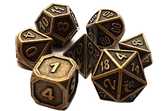 Old School Dice: 7 Piece Dice Set Dwarven Forged Ancient Gold