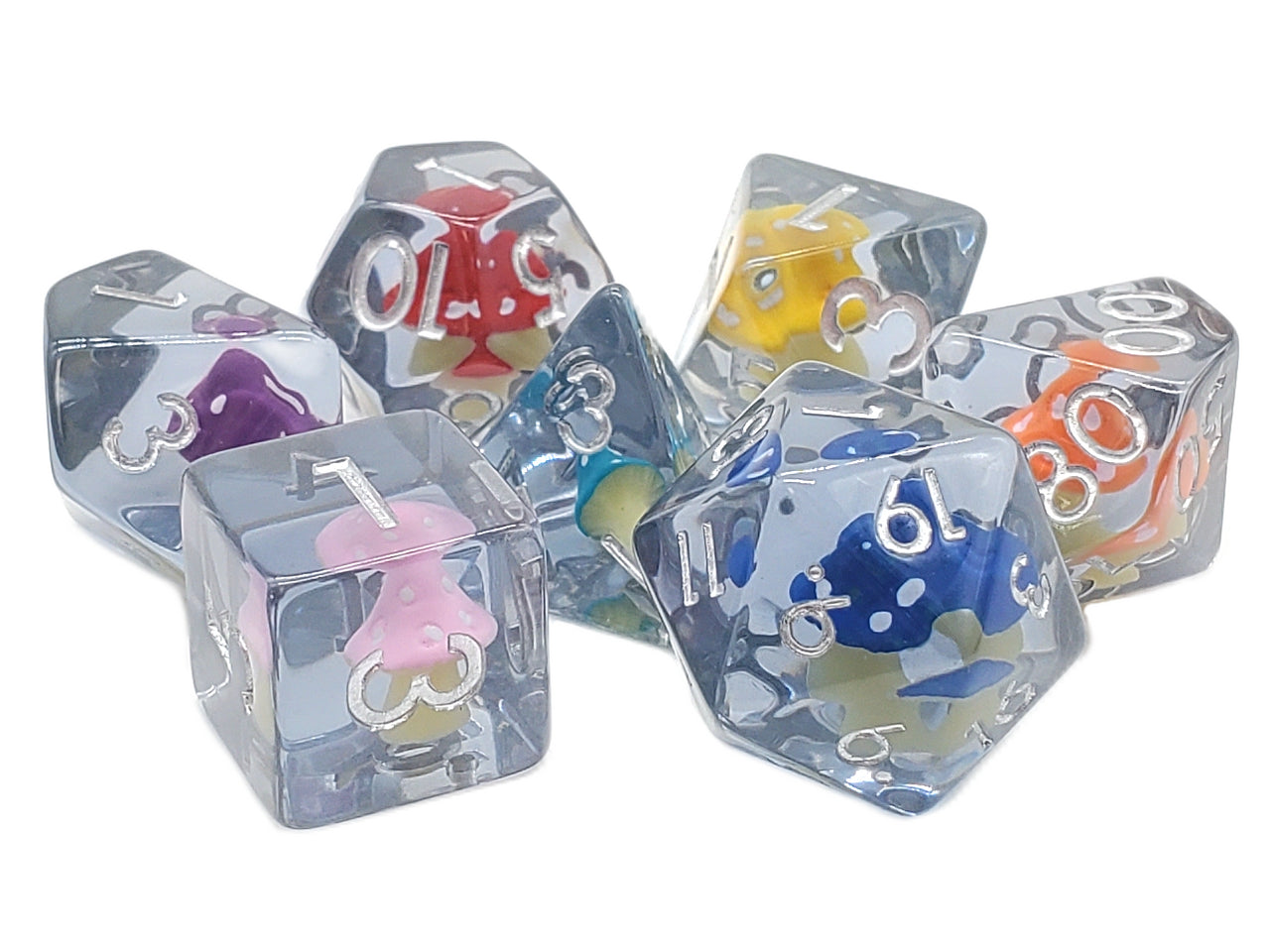 Old School Dice: 7 Piece Dice Set Infused Mushroom Rainbow