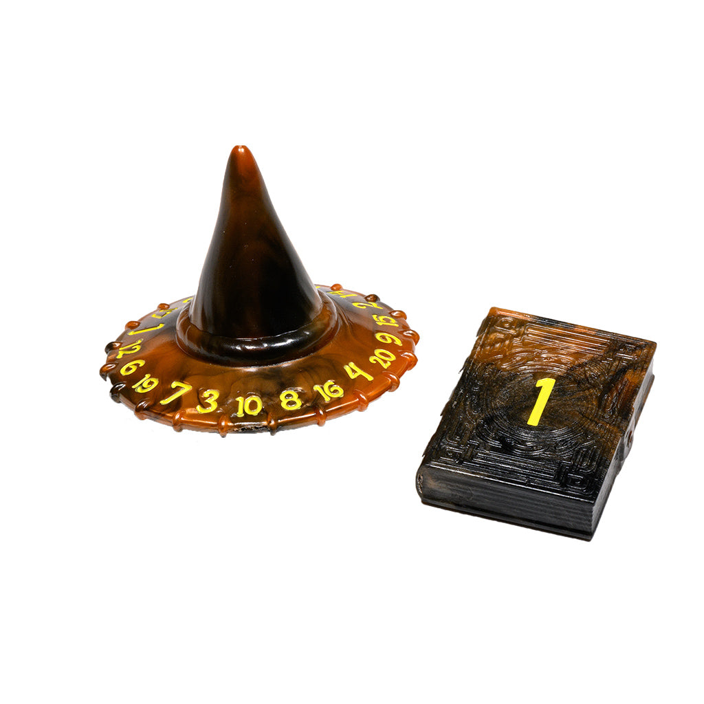 PolyHero: Wizard d20 Wizard Hat and d2 Spellbook - Smoldering Ember