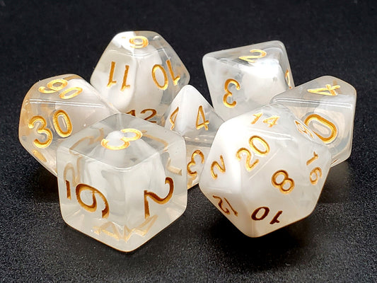 Old School Dice: 7 Piece Dice Set Nebula White with Gold