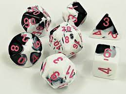 Chessex Dice: 7 Die Set - Gemini - Black-White with Pink (CHX 30043) - Gamescape