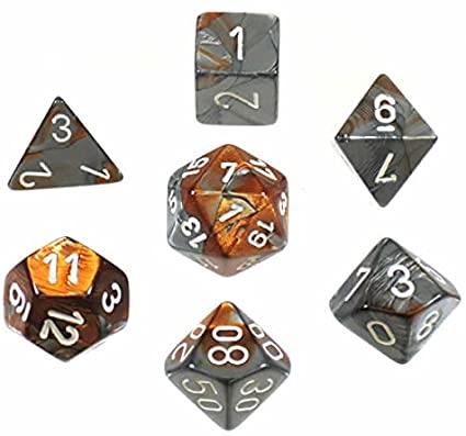 Chessex Dice: 7 Die Set - Gemini - Copper-Steel with White (CHX 26424) - Gamescape