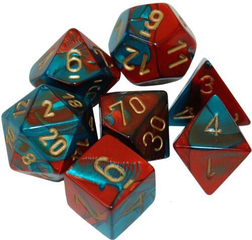 Chessex Dice: 7 Die Set - Gemini - Red-Teal/Gold (CHX 26462) - Gamescape