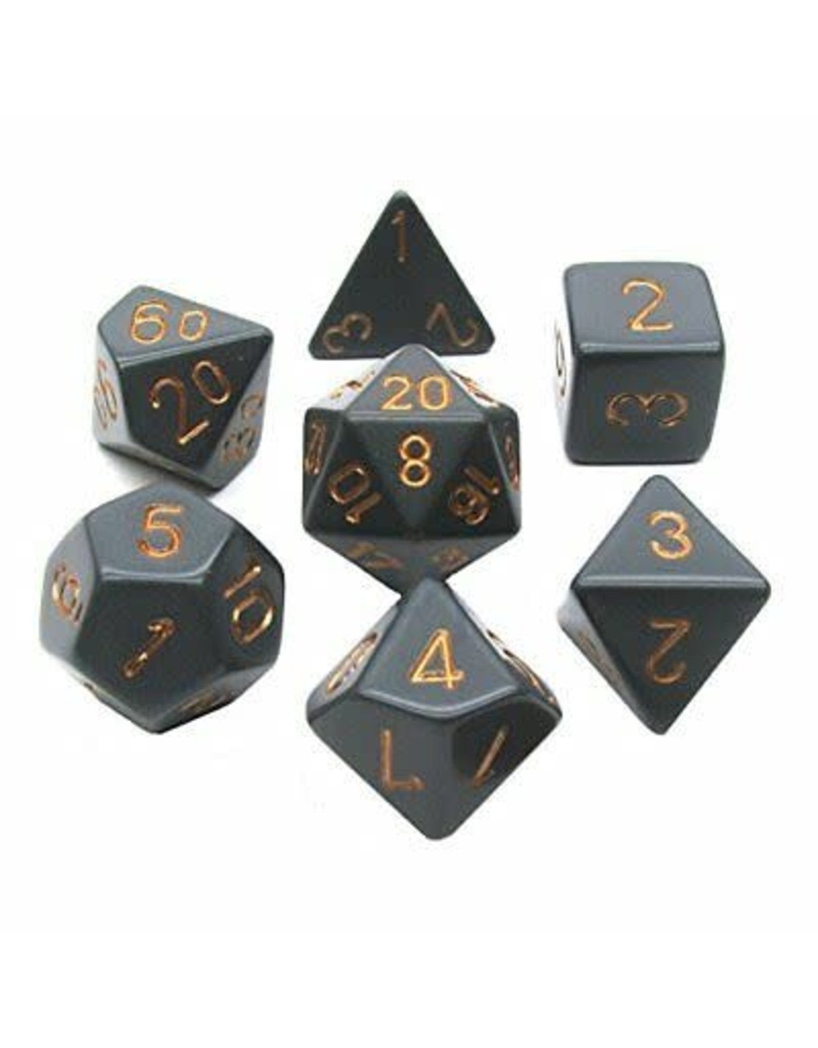 Chessex Dice: 7 Die Set - Opaque - Dark Grey with Copper (CHX 25420) - Gamescape