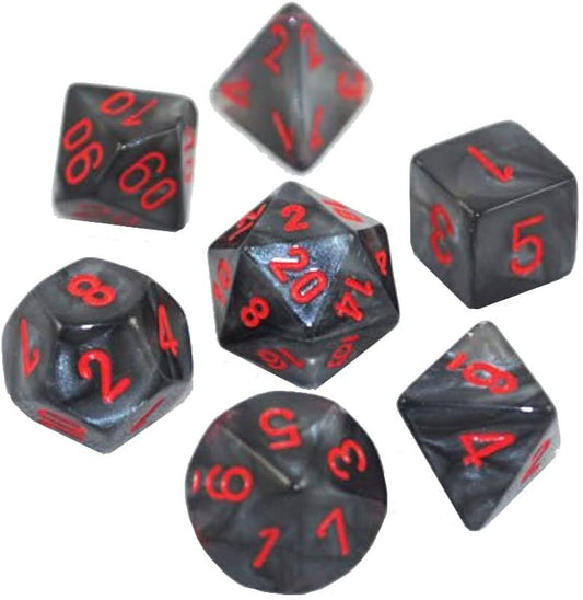 Chessex Dice: 7 Die Set - Velvet - Black with Red (CHX 27478) - Gamescape