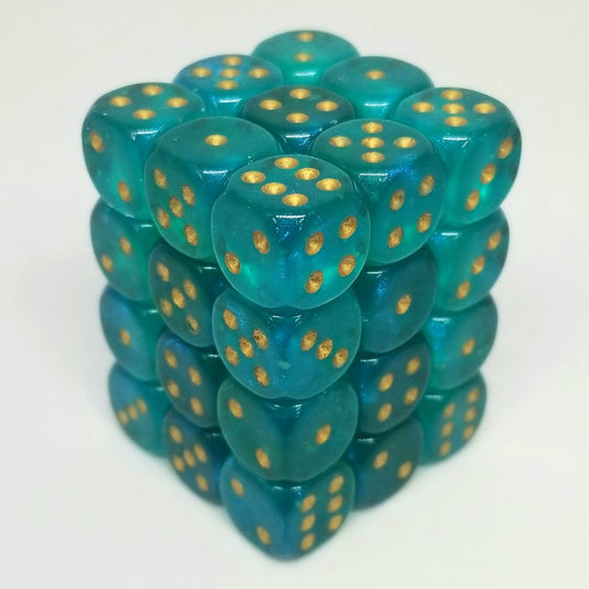 Chessex Dice: D6 Block 12mm - Borealis - Luminary Teal with Gold (CHX 27985) - Gamescape