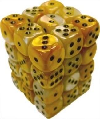 Chessex Dice: D6 Block 12mm - Gemini - Gold-White with Black (CHX 26848) - Gamescape