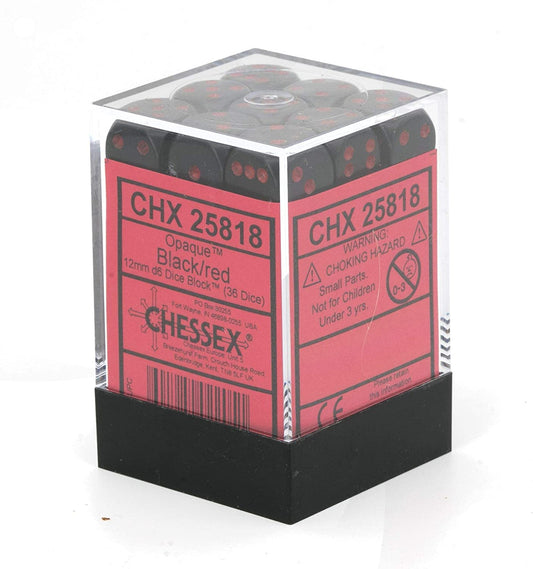 Chessex Dice: D6 Block 12mm - Opaque - Black with Red (CHX 25818) - Gamescape