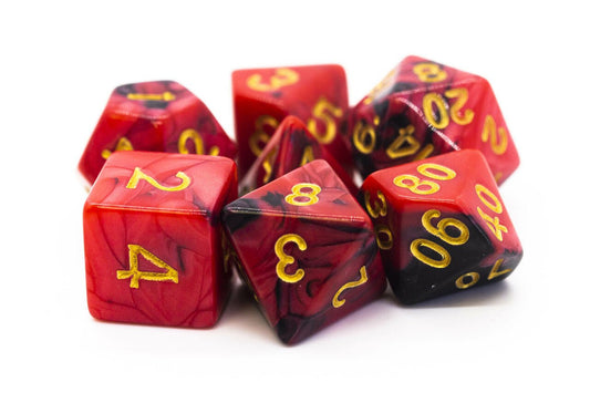 Old School: 7 Die Set - Vorpal - Black & Red with Gold - Gamescape