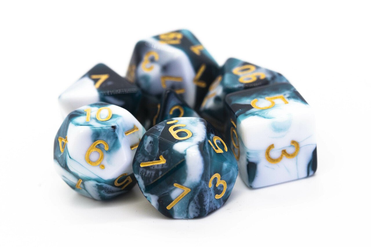 Old School: 7 Die Set - Vorpal - Dark Blue & White with Gold - Gamescape