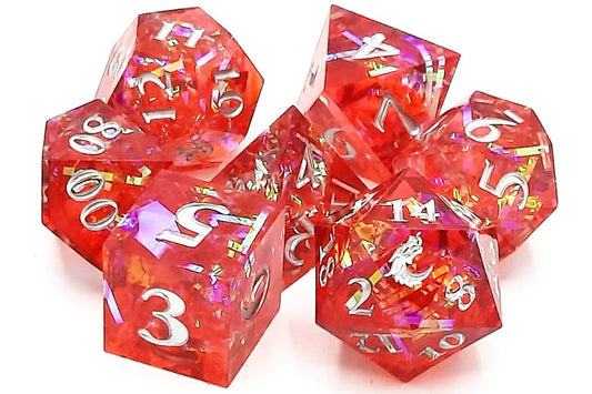 Old School Dice: 7 Die Set - Sharp Edged - Red Ruby Blast - Gamescape